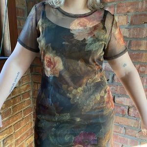 Vintage 90’s Mesh floral dress with slip